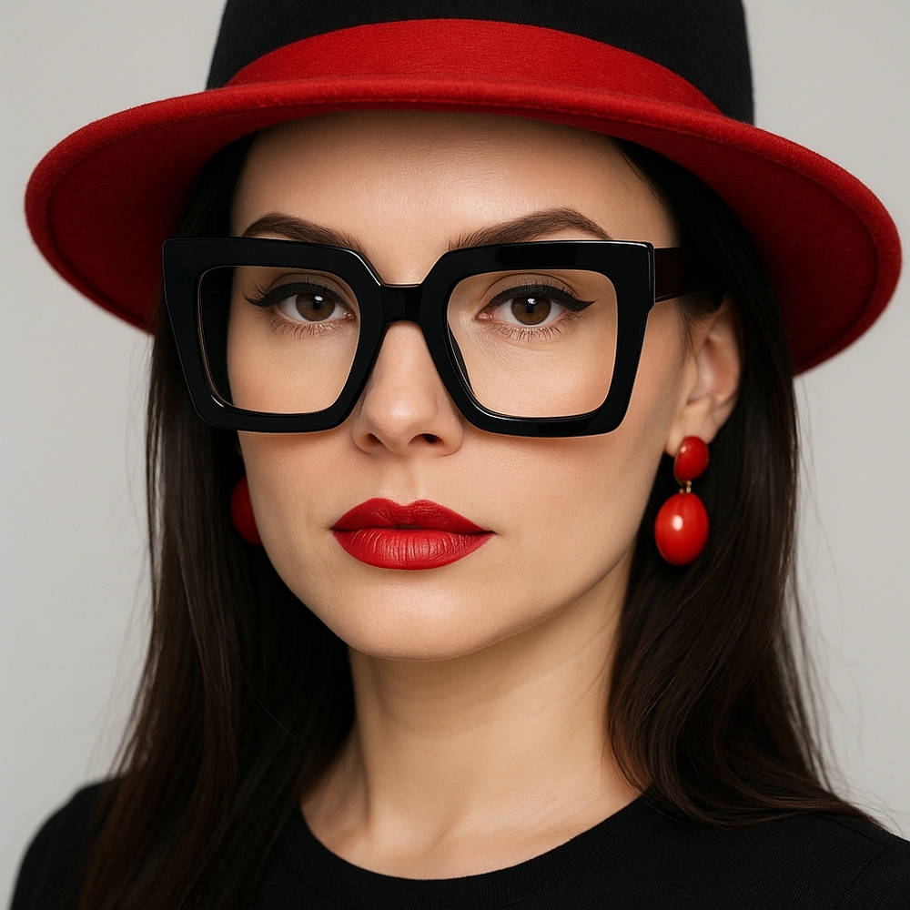 Oversized Black Square Eyeglasses – Bold Retro Statement Frames - Picture 3 of 6